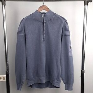 Tommy Bahama Cotton Perwinkle Blue Quarter Zip Side Arm Pocket Knit Sweater